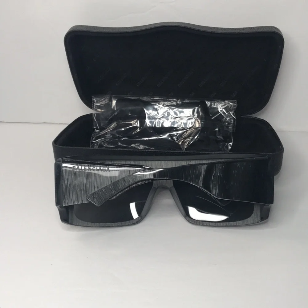 New Authentic Balenciaga Black BB0002S Shield Sunglasses